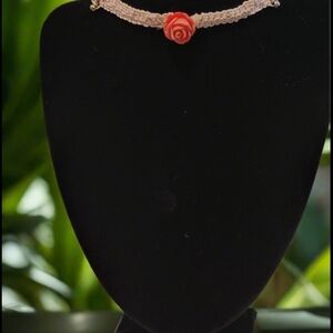 Elegant Pink Rose Choker Necklace